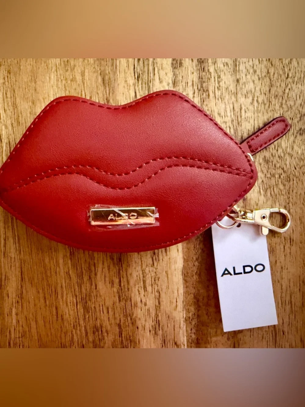 ALDO Red Lip-Shaped Coin Purse Keychain